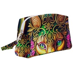 Ai Generated Paisley Pattern Feline Floral Wristlet Pouch Bag (large) by Ravend