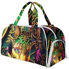 Ai Generated Paisley Pattern Feline Floral Burner Gym Duffel Bag by Ravend