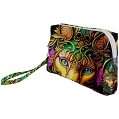 Ai Generated Paisley Pattern Feline Floral Wristlet Pouch Bag (small) by Ravend