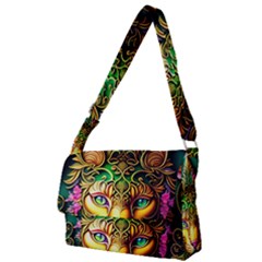 Ai Generated Paisley Pattern Feline Floral Full Print Messenger Bag (l) by Ravend