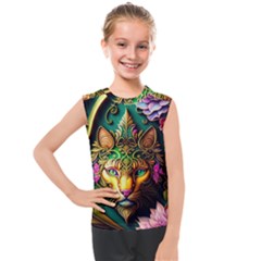 Ai Generated Paisley Pattern Feline Floral Kids  Mesh Tank Top by Ravend