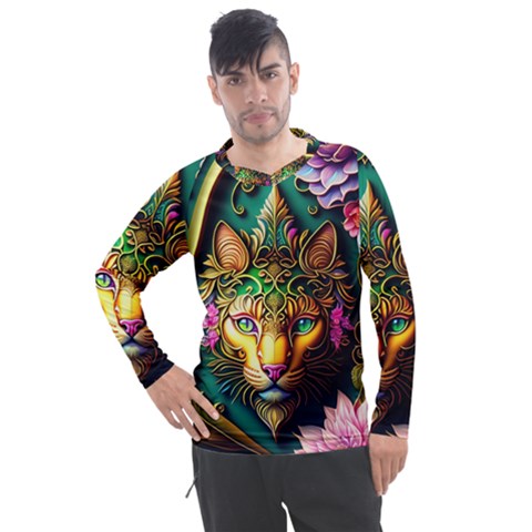 Ai Generated Paisley Pattern Feline Floral Men s Pique Long Sleeve Tee by Ravend