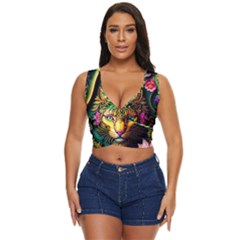 Ai Generated Paisley Pattern Feline Floral Women s Sleeveless Wrap Top by Ravend