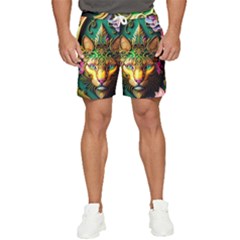 Ai Generated Paisley Pattern Feline Floral Men s Runner Shorts by Ravend