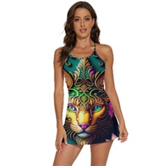 Ai Generated Paisley Pattern Feline Floral 2-in-1 Flare Activity Dress by Ravend