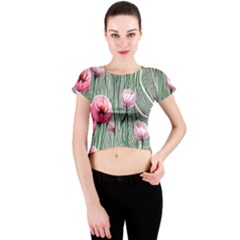 Pure And Radiant Watercolor Flowers Crew Neck Crop Top by GardenOfOphir