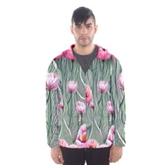 Pure And Radiant Watercolor Flowers Men s Hooded Windbreaker by GardenOfOphir