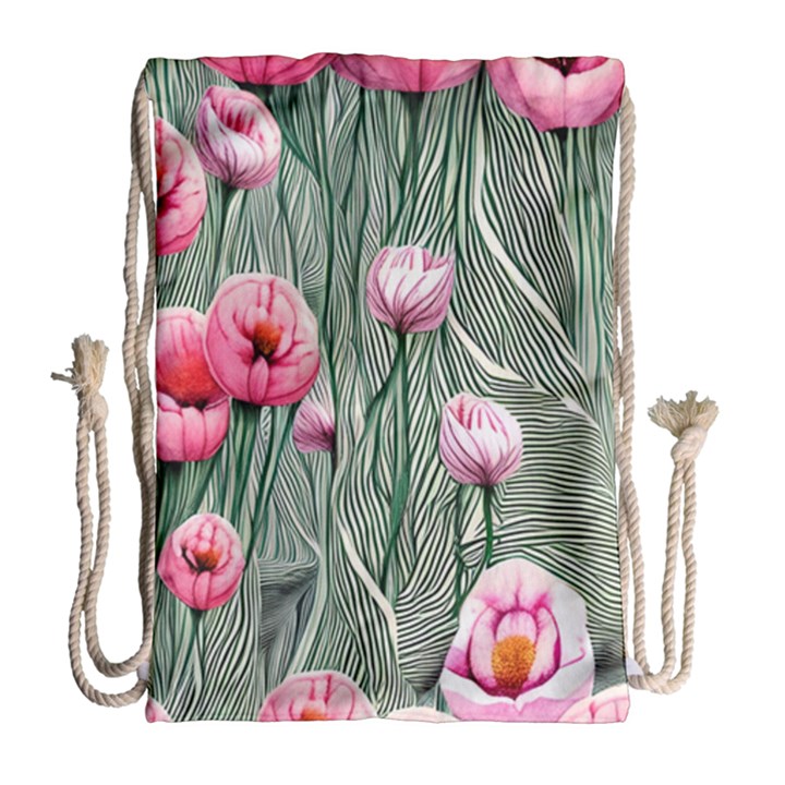 Pure And Radiant Watercolor Flowers Drawstring Bag (Large)