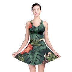 Flowers Monstera Foliage Tropical Jungle Drawing Reversible Skater Dress by Ravend