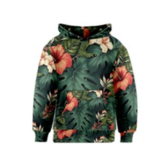 Flowers Monstera Foliage Tropical Jungle Drawing Kids  Pullover Hoodie by Ravend