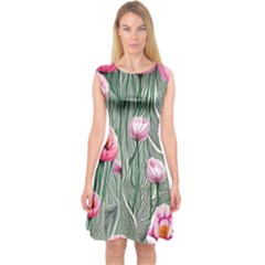 Pure And Radiant Watercolor Flowers Capsleeve Midi Dress by GardenOfOphir