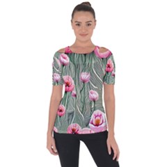 Pure And Radiant Watercolor Flowers Shoulder Cut Out Short Sleeve Top