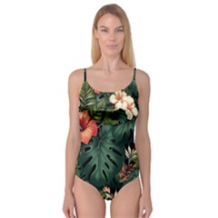 Flowers Monstera Foliage Tropical Jungle Drawing Camisole Leotard  by Ravend