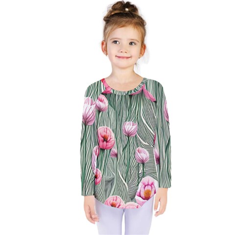 Pure And Radiant Watercolor Flowers Kids  Long Sleeve Tee by GardenOfOphir