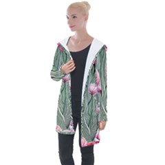 Pure And Radiant Watercolor Flowers Longline Hooded Cardigan by GardenOfOphir