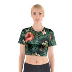 Flowers Monstera Foliage Tropical Jungle Drawing Cotton Crop Top by Ravend