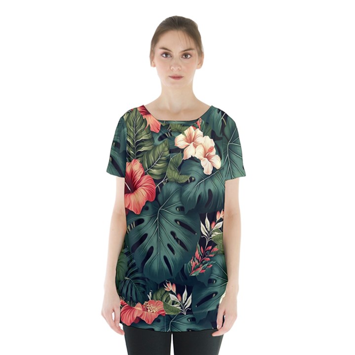 Flowers Monstera Foliage Tropical Jungle Drawing Skirt Hem Sports Top