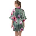 Pure And Radiant Watercolor Flowers Half Sleeve Satin Kimono  View2