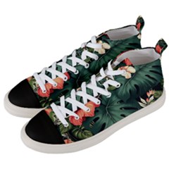 Flowers Monstera Foliage Tropical Jungle Drawing Men s Mid-top Canvas Sneakers by Ravend