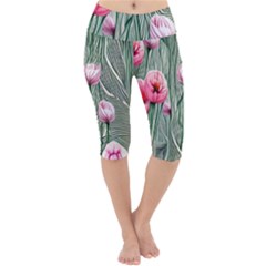 Pure And Radiant Watercolor Flowers Lightweight Velour Cropped Yoga Leggings by GardenOfOphir