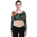 Flowers Monstera Foliage Tropical Jungle Drawing Velvet Long Sleeve Crop Top View1