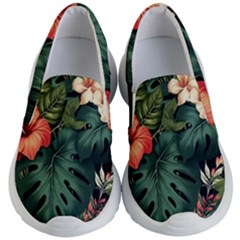 Flowers Monstera Foliage Tropical Jungle Drawing Kids Lightweight Slip Ons by Ravend