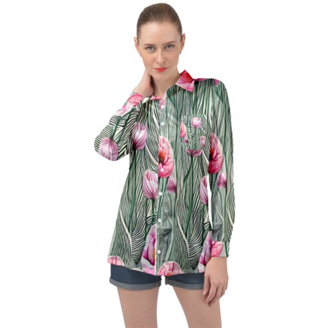 Pure And Radiant Watercolor Flowers Long Sleeve Satin Shirt by GardenOfOphir