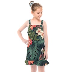 Flowers Monstera Foliage Tropical Jungle Drawing Kids  Overall Dress by Ravend