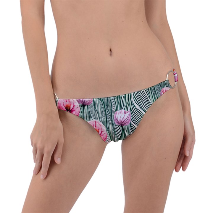 Pure And Radiant Watercolor Flowers Ring Detail Bikini Bottoms