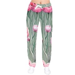 Pure And Radiant Watercolor Flowers Women Velvet Drawstring Pants by GardenOfOphir