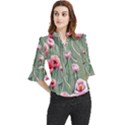 Pure And Radiant Watercolor Flowers Loose Horn Sleeve Chiffon Blouse View1