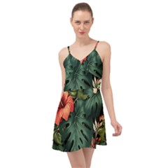 Flowers Monstera Foliage Tropical Jungle Drawing Summer Time Chiffon Dress by Ravend