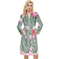 Pure And Radiant Watercolor Flowers Long Sleeve Velvet Robe by GardenOfOphir