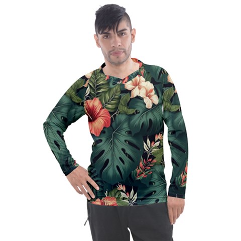 Flowers Monstera Foliage Tropical Jungle Drawing Men s Pique Long Sleeve Tee by Ravend