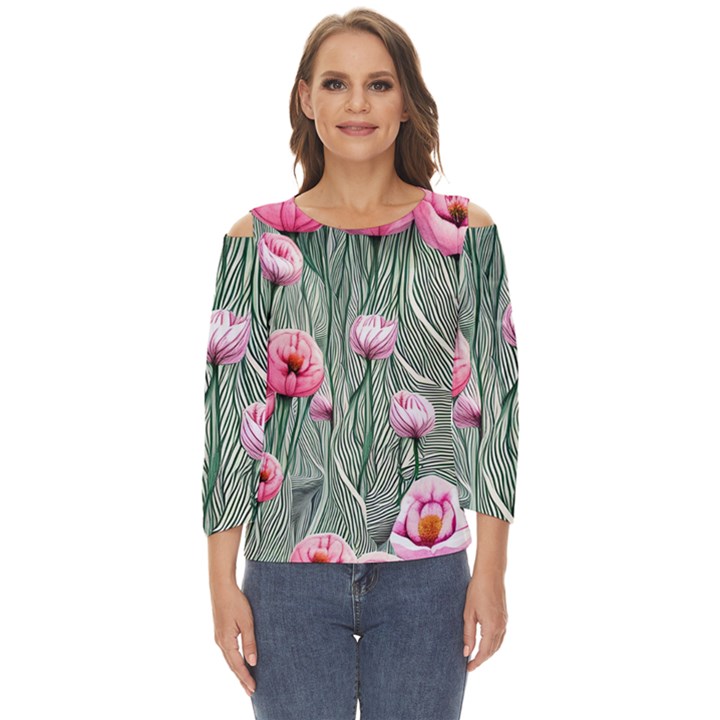 Pure And Radiant Watercolor Flowers Cut Out Wide Sleeve Top