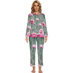 Pure And Radiant Watercolor Flowers Womens  Long Sleeve Lightweight Pajamas Set by GardenOfOphir