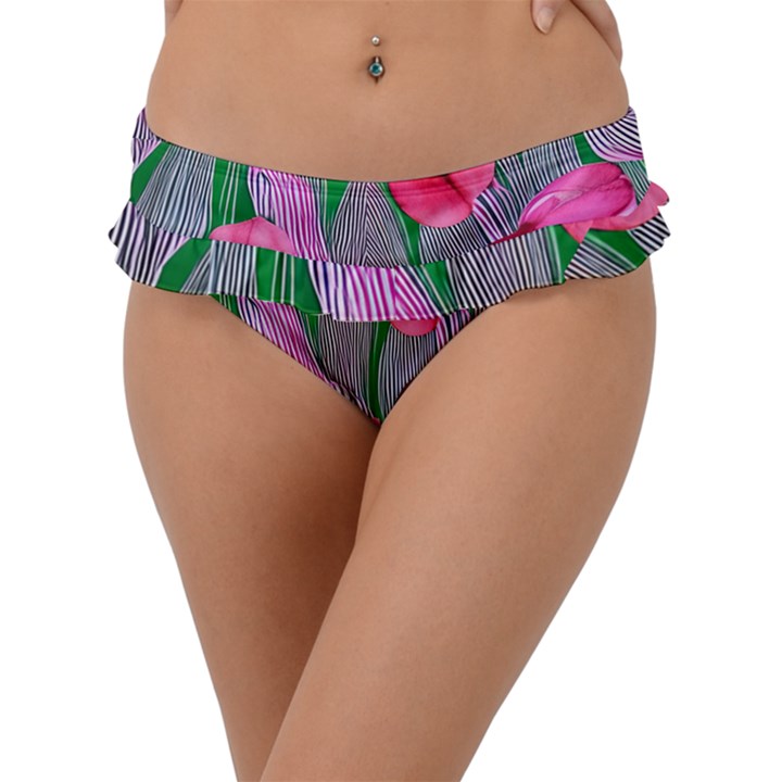 Mysterious And Enchanting Watercolor Flowers Frill Bikini Bottoms