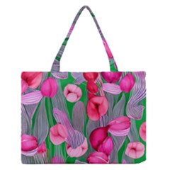 Mysterious And Enchanting Watercolor Flowers Zipper Medium Tote Bag by GardenOfOphir