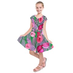 Mysterious And Enchanting Watercolor Flowers Kids  Short Sleeve Dress by GardenOfOphir