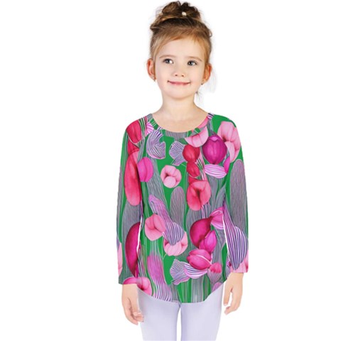 Mysterious And Enchanting Watercolor Flowers Kids  Long Sleeve Tee by GardenOfOphir