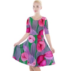 Mysterious And Enchanting Watercolor Flowers Quarter Sleeve A-line Dress by GardenOfOphir