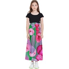 Mysterious And Enchanting Watercolor Flowers Kids  Flared Maxi Skirt by GardenOfOphir