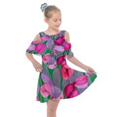 Mysterious And Enchanting Watercolor Flowers Kids  Shoulder Cutout Chiffon Dress by GardenOfOphir