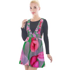 Mysterious And Enchanting Watercolor Flowers Plunge Pinafore Velour Dress by GardenOfOphir