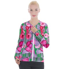 Mysterious And Enchanting Watercolor Flowers Casual Zip Up Jacket by GardenOfOphir