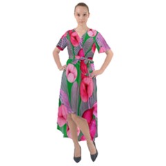 Mysterious And Enchanting Watercolor Flowers Front Wrap High Low Dress by GardenOfOphir