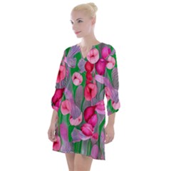 Mysterious And Enchanting Watercolor Flowers Open Neck Shift Dress by GardenOfOphir