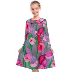 Mysterious And Enchanting Watercolor Flowers Kids  Midi Sailor Dress by GardenOfOphir