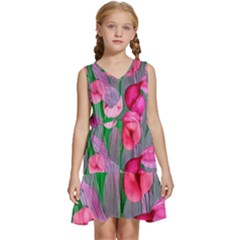 Mysterious And Enchanting Watercolor Flowers Kids  Sleeveless Tiered Mini Dress by GardenOfOphir