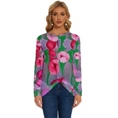 Mysterious And Enchanting Watercolor Flowers Long Sleeve Crew Neck Pullover Top by GardenOfOphir